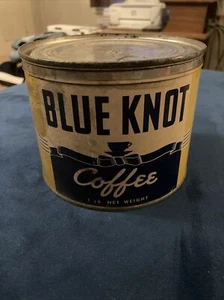 Vintage Antique Blue Knot Coffee Can With Lid 1 Pound - Picture 1 of 8