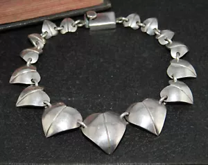 Bracciale Maglia Cuore Graduato Argento Sterling 925 Modernista Taxco Messico - Foto 1 di 7