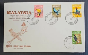 1965 Malaysia Birds FDC ties 4 stamps cd Labuan - Picture 1 of 2