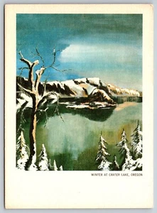 Postcard Oregon Art Winter at Crater Lake c1967 7A - Foto 1 di 2