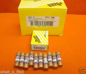 100 Lot Box NEW Buss KAW-9 Tron Rectifier Fuse KAW9 9 Amp 130 Volt VAC Bussmann - Picture 1 of 3