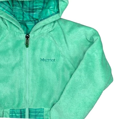 Marmot Youth Reversible Fleece Plaid Hooded Full Zip Jacket Mint Green E45980 - Image 1 of 4