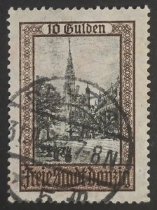 FREIE STADT DANZICA 1924 usato 10 oro marrone e nero Michel #211 CV €130 FIRMATO BPP - Foto 1 di 2