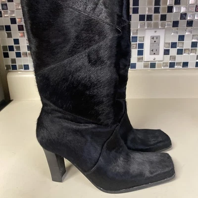 Botas Pazzo de piel negra de cuero retazos media pantorrilla tacón bloque para mujer talla 7,5 Foto 1 de 4
