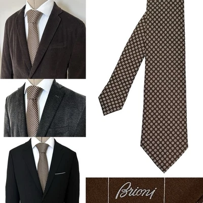 Corbata Brioni Lunares Seda Cuello Hombre 3.5X60 Marrón Beige Plata 100% SetaSilk ITALIA Foto 1 de 4