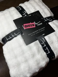 "Manta Nicole Miller FAUX FUR QUEEN MARFIL BLANCO LUJO felpa ultra suave 90""x90""" - Imagen 1 de 13