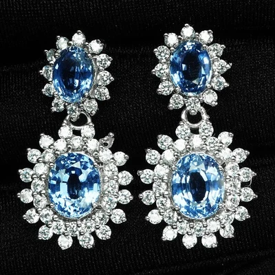 Pristine Cornflower Blue Sapphire 8.95Ct 925 Sterling Silver Handmade Earrings - Image 1 of 4