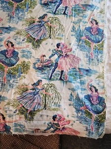 vintage Swan Lake Ballarina tancerze 1950 1960 tkanina 8 jardów niecięty klasyczny wzór - Zdjęcie 1 z 24