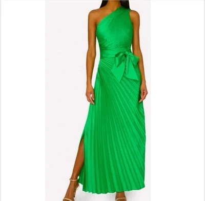 Maxi Vestido Milly Estelle Estelle Plisado Satén Un Hombro Verde Talla 0 Foto 1 de 4