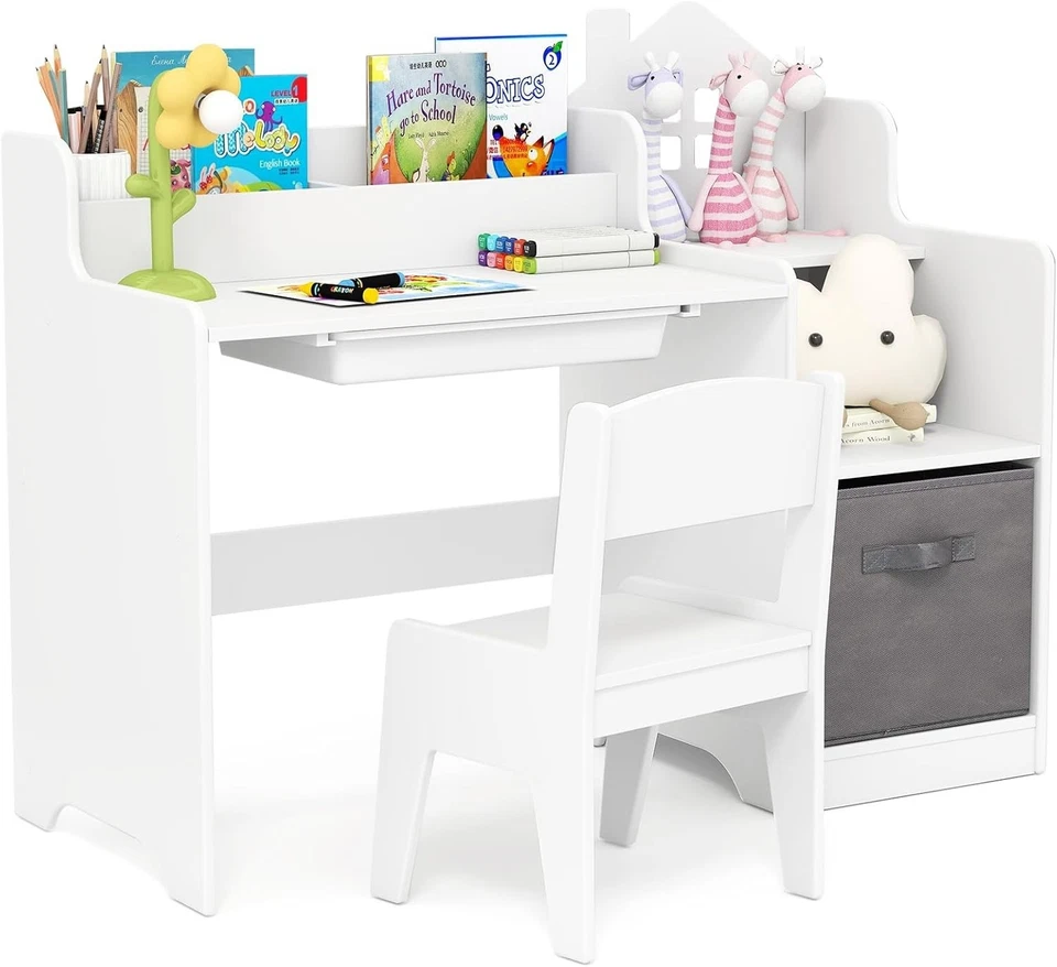 Kids Study Desk & Chair Set with Storage Drawers, Organizer & Ergonomic Design - Image 1 of 4