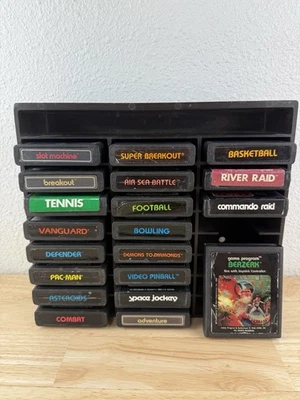 20 Atari 2600 Games W/ Organizing Case Tray - PacMan Asteroids Combat + Others - Image 1 of 4