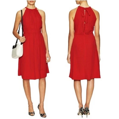 Vestido Kate Spade Carlie Sin Mangas Atado Espalda Rojo Crepé Mujer 4 Halter Acanalado Foto 1 de 4