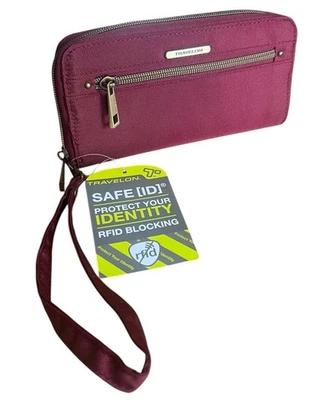 Travelon RFID Doble Cremallera Billetera Muñequera Bolsa Borgoña Foto 1 de 4