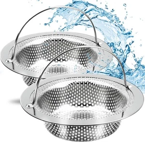 2 Pack Kitchen Sink Drain Strainer with Handle, Stainless Steel Large Kitchen... - Picture 1 of 7