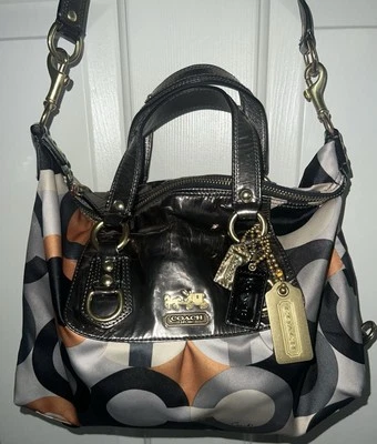 Coach Madison Satin Op Art Satchel with Matching Coin Purse Removable Strap - Image 1 of 4