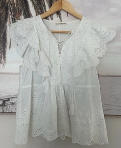 ULLA JOHNSON White Monroe Lace Broderie Anglaise Top Blouse Size 4 Fit 10 AU - Picture 1 of 7