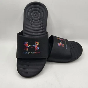Girls Kids Under Armour Slides Sandals Black/Multicolor UA Logo Anna Size 4Y - Picture 1 of 6