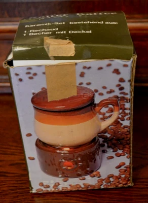 Kaffee - Set Rechaud Stövchen Becher mit Deckel Keramik  ungebraucht  Vintage - Bild 1 von 4