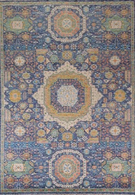 Alfombra oriental tradicional geométrica azul para sala de estar alfombra hecha a mano 9x12 Foto 1 de 4