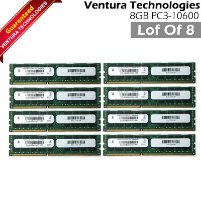 Lot 8 Ventura D3-60MM104SV-999 8x8GB PC3-10600 DDR3-1333 2Rx4 1.5V Memory Module - Image 1 of 4