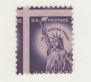 US Sc 1035 MNH. 1954 3c Statue of Liberty, 2-way misperf, fresh, bright. - Picture 1 of 1