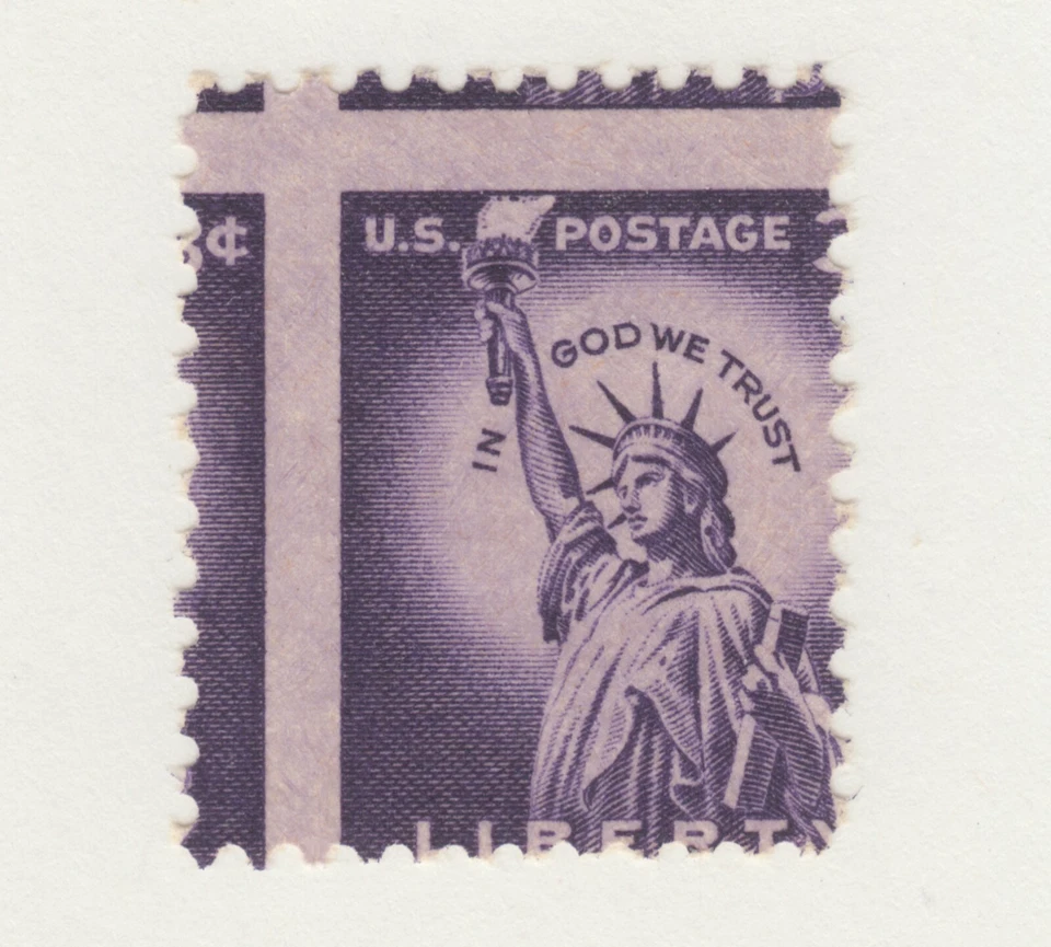 US Sc 1035 MNH. 1954 3c Statue of Liberty, 2-way misperf, fresh, bright. - Image 1 of 1