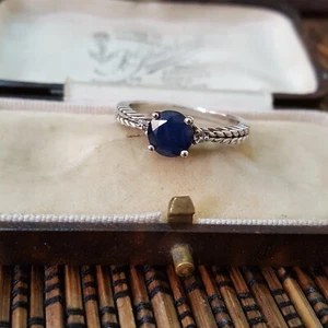 925 Sterling Silver Ring, Genuine Sapphire Ring, Size Q.5 US 8.25 - Picture 1 of 8