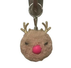 Bath & Body Works Reindeer Furry Pom Red Nose Pocket Holder no light Key Ring - Picture 1 of 9