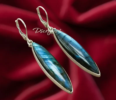 Pendiente de piedras preciosas de labradorita con forma de marquesa, pendiente hecho a mano de plata 925 Foto 1 de 4