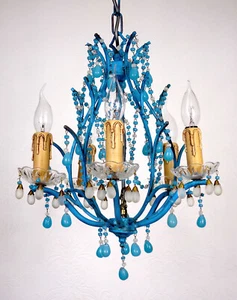 Wunderschöne Metall Murano Opalin Glastropfen Kronleuchter, Lüster 5 Flammig - Bild 1 von 12