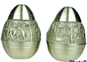 Salt & Pepper Shakers Pewter 3D Egg Shaped Oriental Pewter Co LTD Thailand Mint - Picture 1 of 7