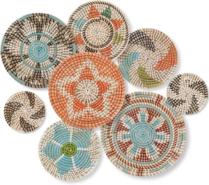 Boho Wall Basket Decor Set of 8 Hanging Woven Wall Basket Decor Boho Art round D - Picture 1 of 6