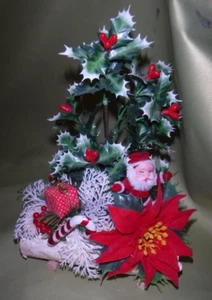 VINTAGE YULE LOG TABLE DECORATION W/MID CENTURY SANTA CLAUS - Picture 1 of 6
