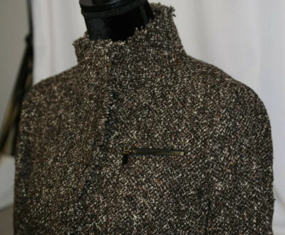 Carlisle 尺寸 2 棕色毛圈? Blazer 隐藏纽扣夹克链袋高领 — 第 1/4 张图片