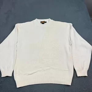 Vintage Eddie Bauer Sweater Mens Large White Pullover Fisherman Cable Knit Usa - Picture 1 of 6