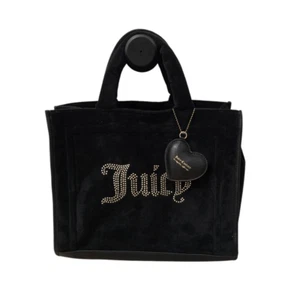 Juicy Couture Velour Extra Spender Women's Black Studded Logo Shoulder Tote Bag - Picture 1 of 6