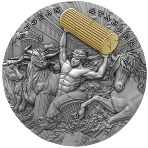 AUGEAN STABLES Twelve Labours of Hercules 2 Oz Silver Coin $5 Niue 2021 - Picture 1 of 2