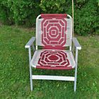 Vintage Aluminum Woven Macrame Folding Chair Maroon/Red Brick Design Yarn Sturdy