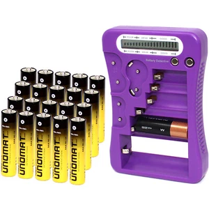 **NEUF** Testeur de batterie 12 types,violet avec écran LCD + 20x piles AAA - Photo 1/7
