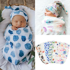 2PC 0-3M Newborn Infant Baby Swaddle Blanket Wrap Sleeping Bag Sacks Hat Outfit