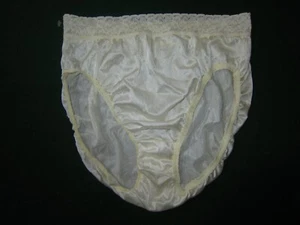 VINTAGE HANES HER WAY Floral Lace High Waist SATIN SILKY HI LEG BRIEF PANTY 8 XL - Picture 1 of 4