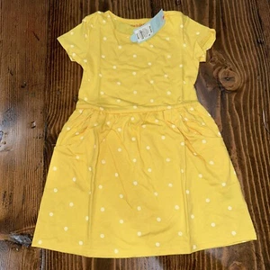 NWT Cat & Jack XS (4/5) Cap Sleeve Dress With Pockets - Yellow/White Polkadot - Picture 1 of 9