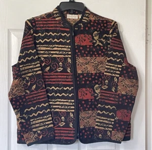 Vintage 90s Studio Works Jacket Women Petite Large Black Red Patchwork Full Zip - Picture 1 of 12