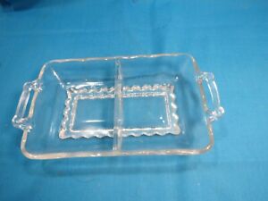 Vintage Two Section Heavy/Thick Glass Dish w/ Etching And Handles