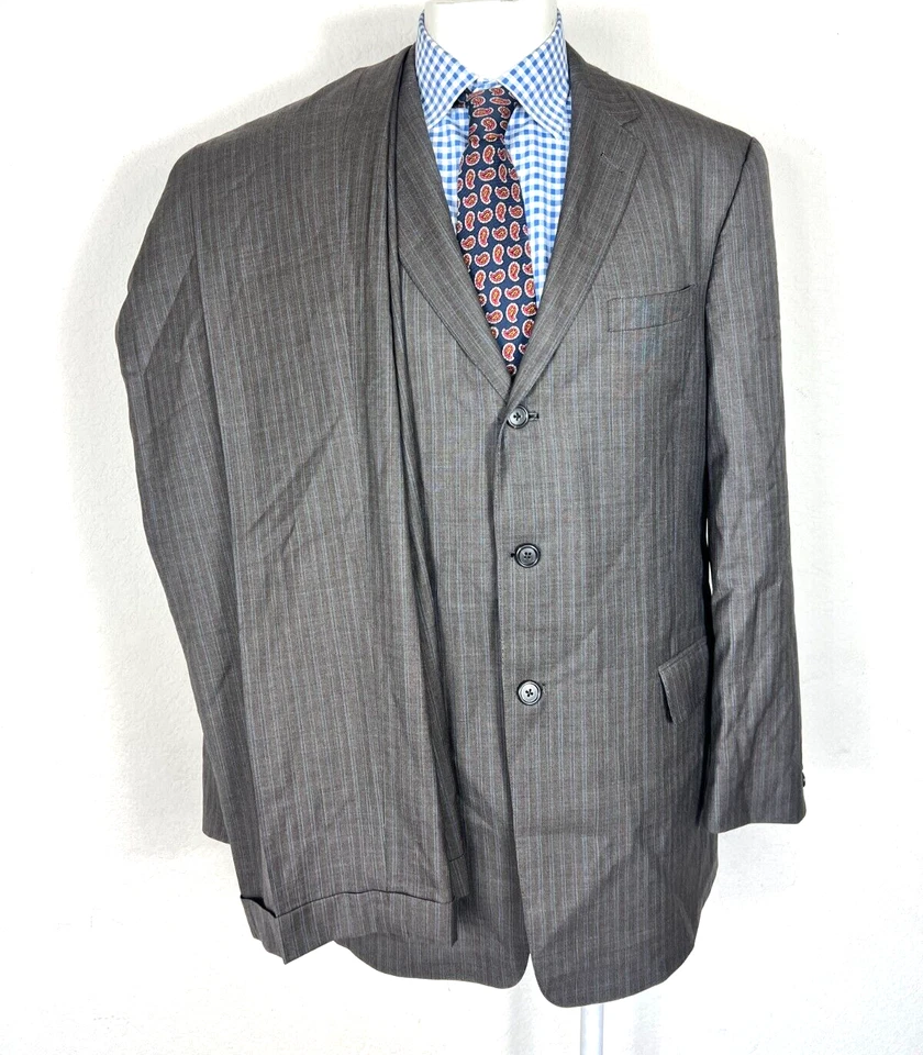 Traje trompetista dorado Hart Schaffner Marx chaqueta a rayas marrón 44L pantalones 34X30. Foto 1 de 4