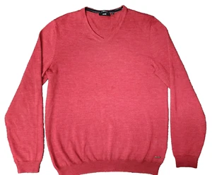 HUGO BOSS Men Red Extrafine Merino Wool Slim Fit Pullover Knit Sweater Size L - Picture 1 of 8