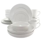 Elama Elle 18pc White Porcelain Dinnerware Set With 2 Large Serving Bowls For 4