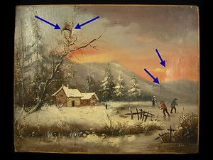 Peasants Ice Skating by Julien Karl Paint circa 1900 42cm - Picture 1 of 2