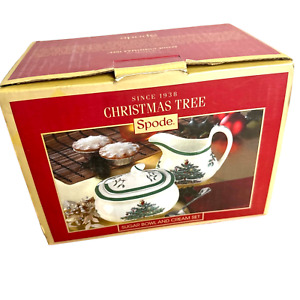 Spode Christmas Tree Sugar Bowl Cream Pitcher New in Box Acorn Top Serving Dish