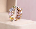 14k Rose Gold Ring 11.00 Ct Multi Colored Sapphire & Lab Diamond E-f/vvs2-vs1